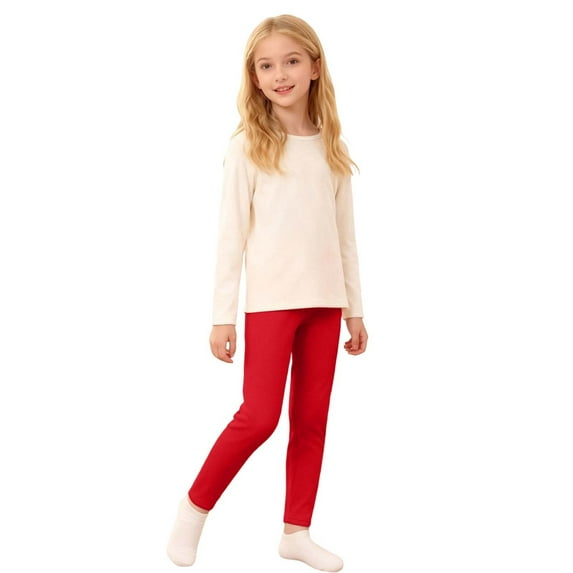 GBSYEWXS Leggings For Girls Children Size 16-17 Years Fleece Lined Solid Color Outdoor Slim-Leg Red Pants