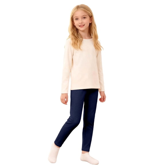 GBSYEWXS Leggings For Girls Children Solid Color Ankle Slim-Leg Fleece Lined Outdoor Navy Trousers Size 3-4 Years
