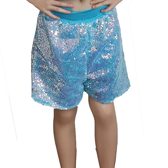 GBSYEWXS Leggings For Girls Children Straight-Leg Sequins Daily Wear Soft Short Trousers Light Blue Size 9-12 Years