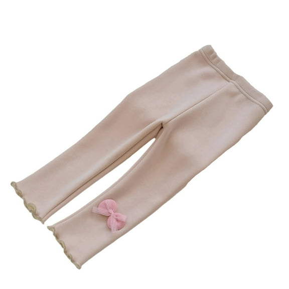 GBSYEWXS Leggings For Girls Toddler Bow Print Ankle Slim-Leg Fleece Lined Daily Wear Beige Trousers Size 4-5 Years