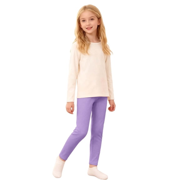 GBSYEWXS Leggings For Girls Toddler Slim-Leg Solid Color Fleece Lined Trendy Ankle Trousers Purple Size 4-5 Years