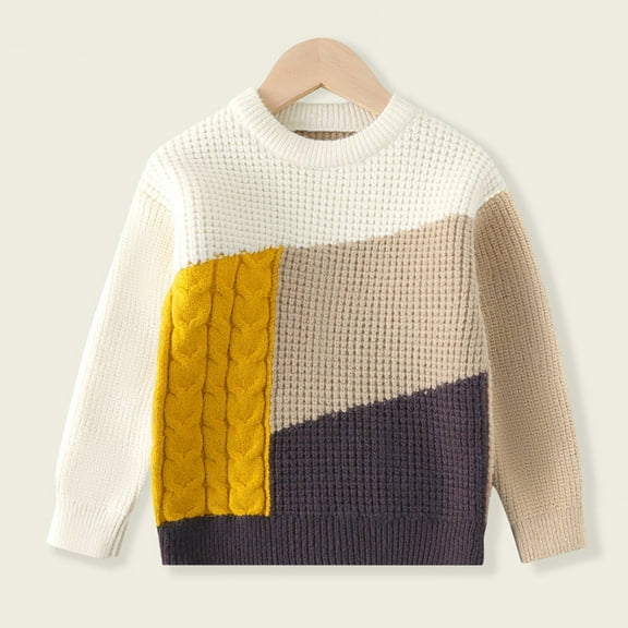 GBSYEWXS Little Boys Sweater Size 6-7 Years Striped Print Long Sleeve Leisure Crew Neck Sweaters Coffee