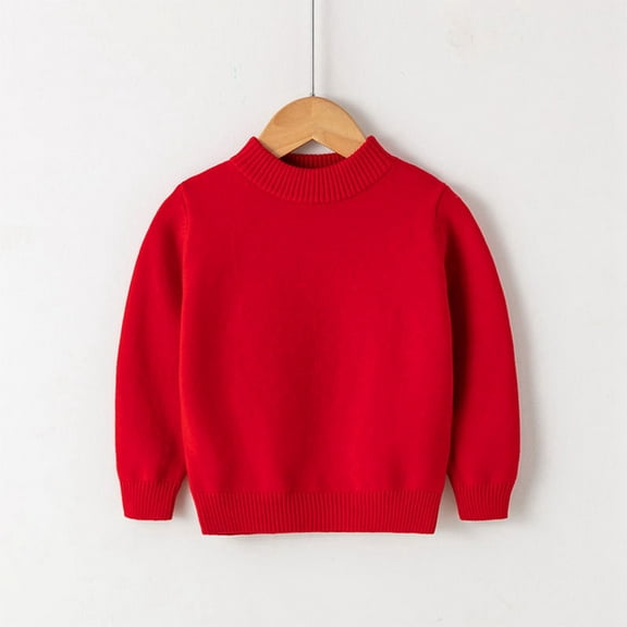 GBSYEWXS Little Boys Sweaters Size 4-5 Years Solid Color Long Sleeve Fashion High Neck Sweater Red