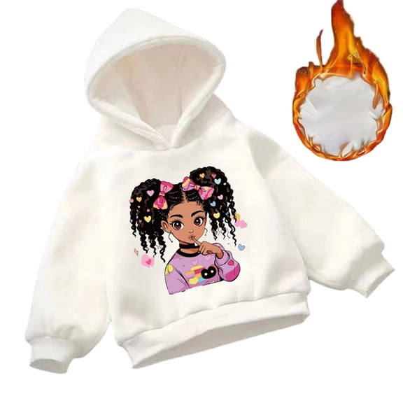 GBSYEWXS Little Girls Hoodie Child Hooded Long Sleeve Cartoon Print Soft Thermal White Hoodies Size 4-5 Years