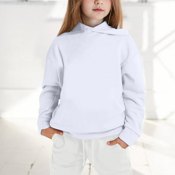 GBSYEWXS Little Girls Hoodies Size 5-6 Years Long Sleeve Solid Color Sweatshirt Daily Wear Fashion Tops White