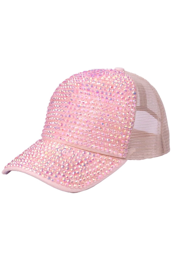 Men Baseball Cap Rhinestone Solid Color Light Pink Hat Summer