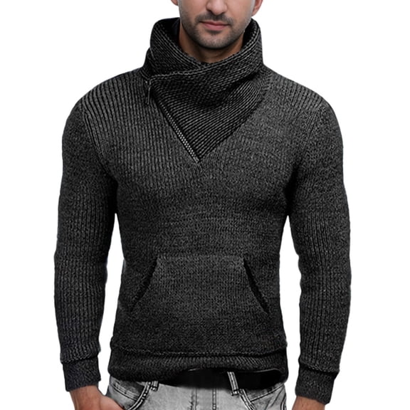 GBSYEWXS Men Pullover Sweaters Casual Long Sleeve High Neck Pullover Solid Color Stretch Grey Sweater