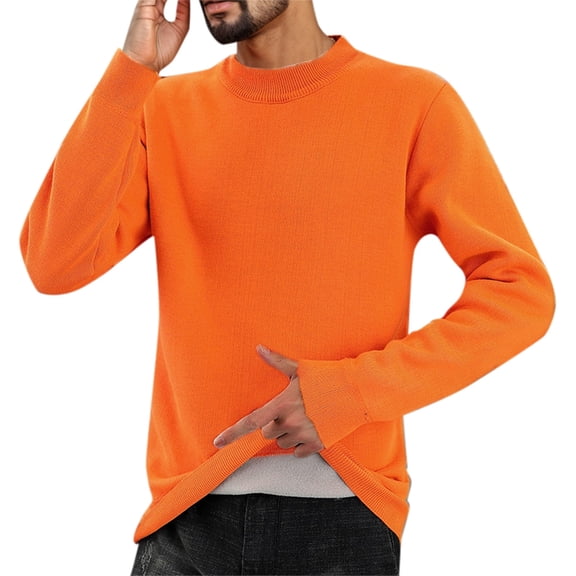 GBSYEWXS Men Pullover Sweaters Long Sleeve Pullover Solid Color Autumn Orange Crew Neck Sweater
