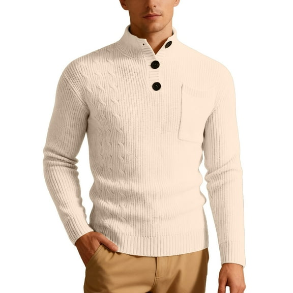 GBSYEWXS Men Pullover Sweaters Long Sleeve Pullover Thermal Solid Color Daily Wear White Turtleneck Sweater