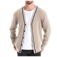 thumbnail image 1 of GBSYEWXS Men Pullover Sweaters Outwear Long Sleeve V-Neck Cardigan Solid Color Autumn Beige Sweater, 1 of 6