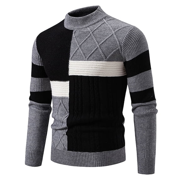 GBSYEWXS Men Pullover Sweaters Stretch Long Sleeve Crew Neck Pullover Color Block Trendy Grey Sweater