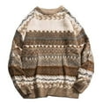 thumbnail image 1 of GBSYEWXS Men Pullover Sweaters Trendy Long Sleeve Crew Neck Pullover Retro Print Thermal Khaki Sweater, 1 of 2