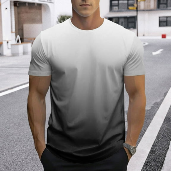 GBSYEWXS Men Shirts Gradient Comfortable Tee Daily Wear Crew Neck Light Gray T-Shirts