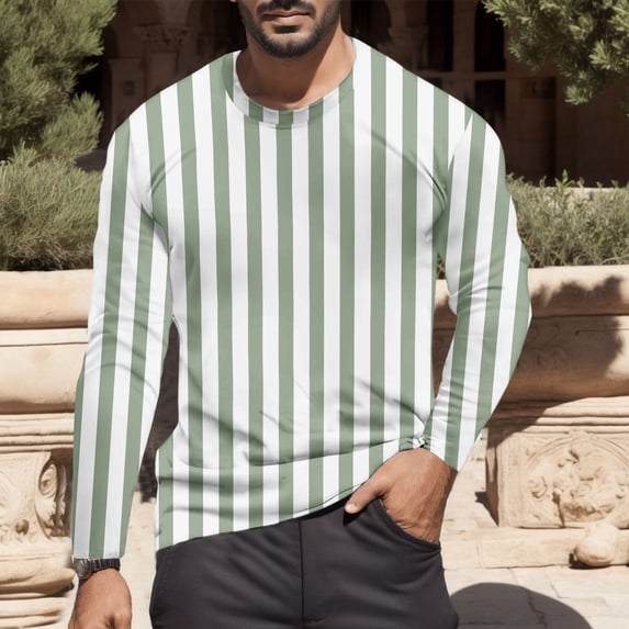 GBSYEWXS Men Sweatshirt Gentleman Vertical Striped Print Long Sleeve Tops Light Green Fall Crew Neck Pullover Sweater