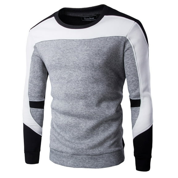 GBSYEWXS Men Sweatshirts Crew Neck Color Block Long Sleeve Tops Trendy Handsome Grey Pullover