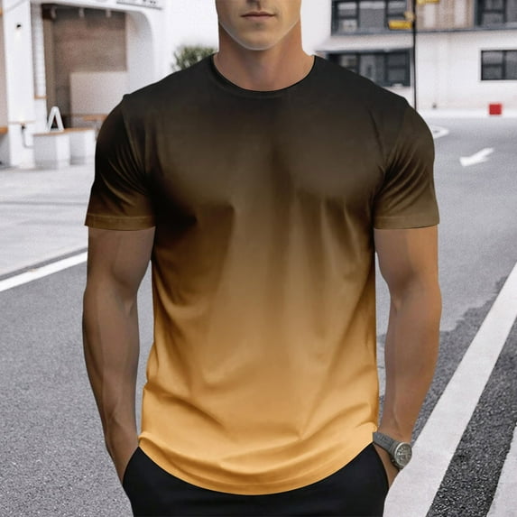 GBSYEWXS Men T-Shirts Outdoor Short Sleeve Crew Neck Tops Gentleman Tee Gold