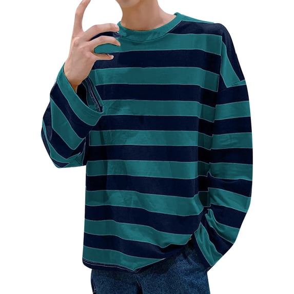 GBSYEWXS Men Tee Crew Neck Gentleman T-Shirts Striped Print Outdoor Green Tops