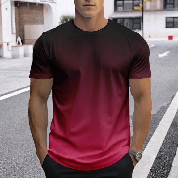 GBSYEWXS Men Tops Crew Neck Short Sleeve Gradient Tee Outdoor Work T-Shirts Pink