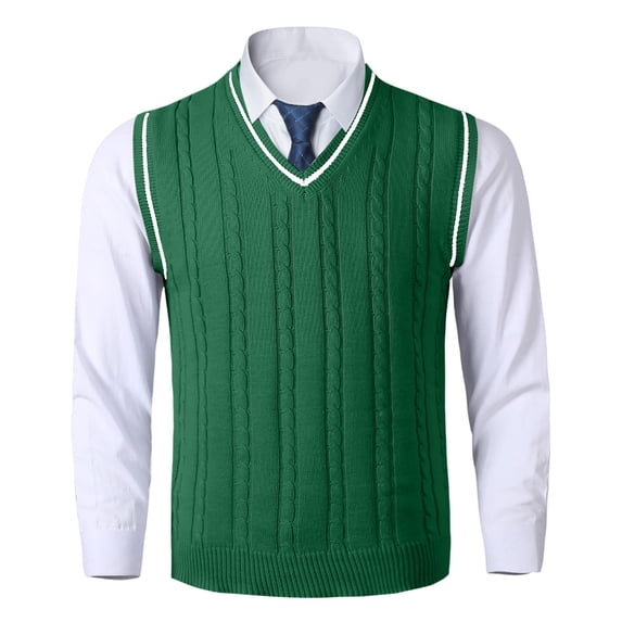 GBSYEWXS Men Vest Sweaters Fall Sleeveless V-Neck Pullover Solid Color Base Green Sweater