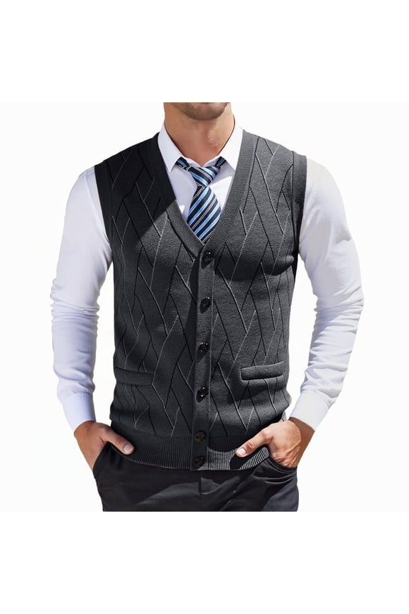 Men Vest Sweaters Sleeveless Cardigan Comfortable Solid Color Warm Black V-Neck Sweater