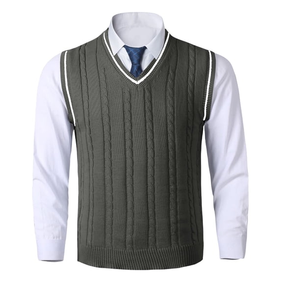 GBSYEWXS Men Vest Sweaters Trendy Sleeveless V-Neck Pullover Solid Color Stretch Grey Sweater