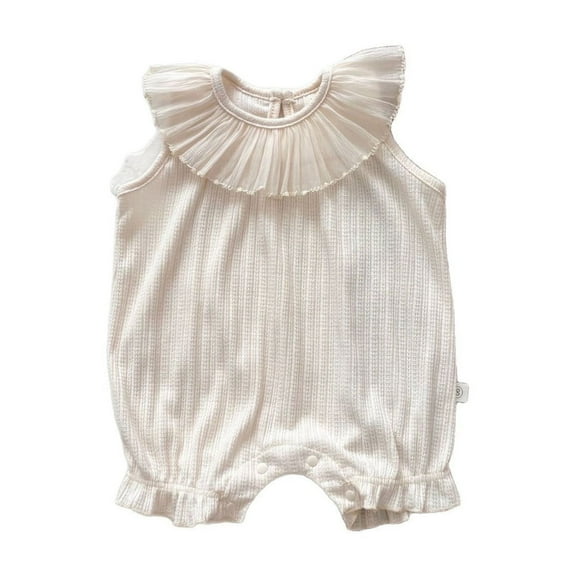 GBSYEWXS Newborn Infant Romper Sleeveless Lace Trimmings Soft Bodysuit For Baby Girls Size 0-3 Months Solid Color Crew Neck Clothes
