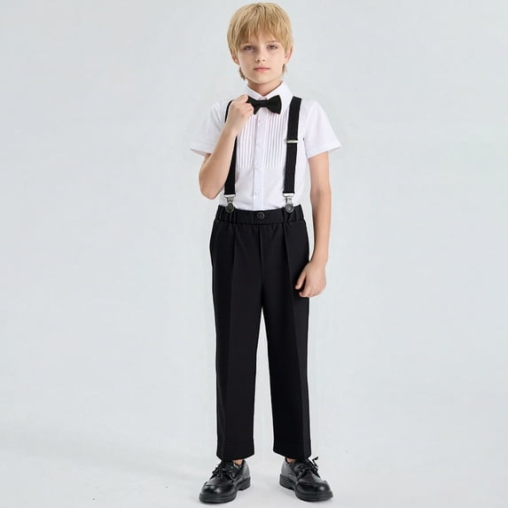 GBSYEWXS Outfit Set For Children boys Collared Long Sleeve Dressy Suit Pant Solid Color Daily Wear Outfits Sets Black Size 4-5 Years