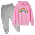 thumbnail image 1 of GBSYEWXS Outfits Sets For Child Girls Relaxed Rainbow Print Long Sleeve Hooded Collar Hooded Sweatshirt Sweatpants 2025 Pink Clothing Set Size 9 Years-10 Years, 1 of 2