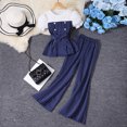 thumbnail image 1 of GBSYEWXS Outfits Sets For Children Girls Solid Color Lapel Neck Tops Pants Patchwork Cool Short Sleeve Dark Blue Outfit Set Size 9 Years-10 Years, 1 of 9