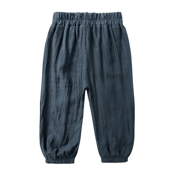 GBSYEWXS Pants For Boys Children Solid Color Elastic Waist Wide Leg Full-Length Breathable Trendy Trousers Grey Size 2 Years-3 Years