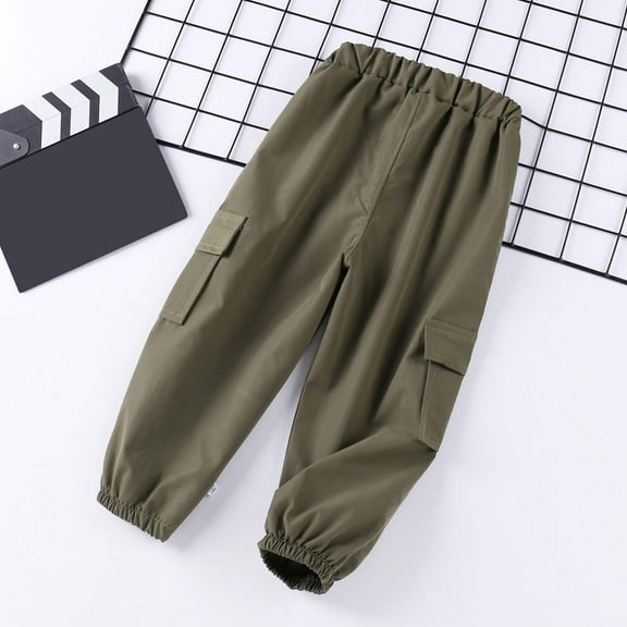 GBSYEWXS Pants For Boys Kids Elastic Waist Full-Length Cargo Daily Wear Summer Army Green Trousers Size 5 Years-6 Years