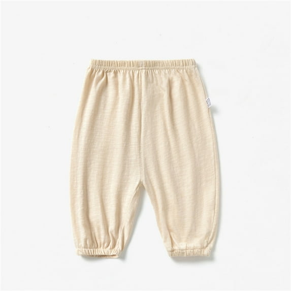 GBSYEWXS Pants For Boys Toddler Solid Color Elastic Waist Wide Leg Full-Length Trendy Summer Trousers Beige Size 18 Months-24 Months