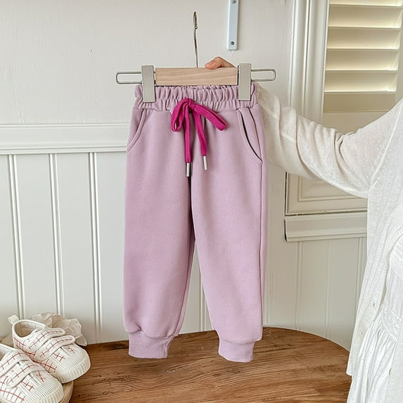 GBSYEWXS Pants For Girls Teen Straight Soft Solid Color Drawstring Waist Relaxed Light Purple Trousers Size 12 Months--18 Months