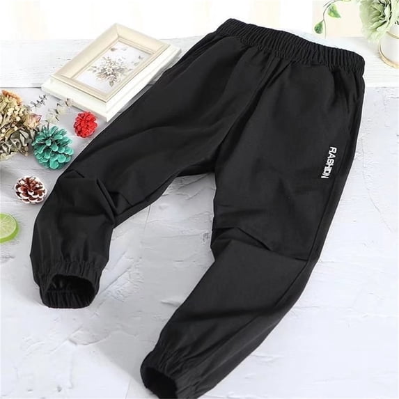 GBSYEWXS Pants For Little Boys Child Size 4-5 Years Joggers Breathable Stretch Elastic Waist Letter Print Black Trousers
