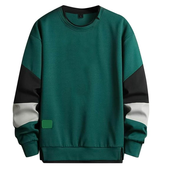 GBSYEWXS Pullover For Men Crew Neck Long Sleeve Green Sweatshirts Comfortable Playful Color Block Tops