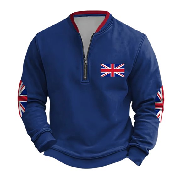 GBSYEWXS Pullover For Men Zip Mock Neck Flag Print Long Sleeve Tops Playful Breathable Blue Sweatshirts