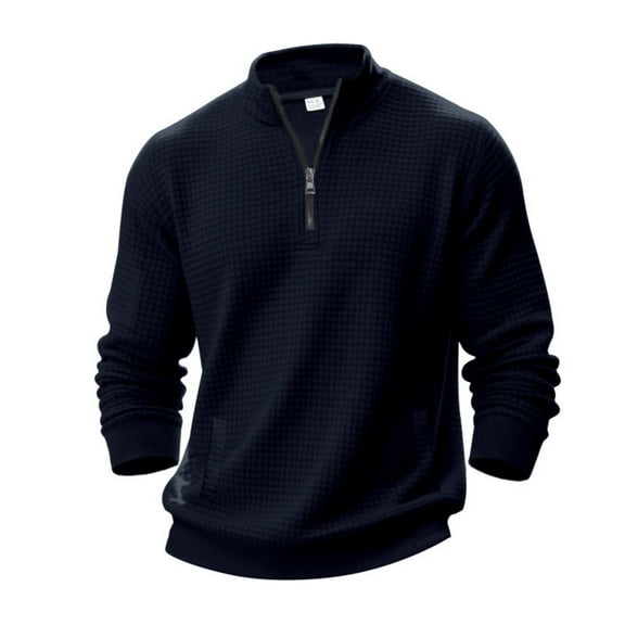 GBSYEWXS Pullover For Men Zip Mock Neck Long Sleeve Navy Sweatshirts Outdoor Activities Everyday Wear Solid Color Tops