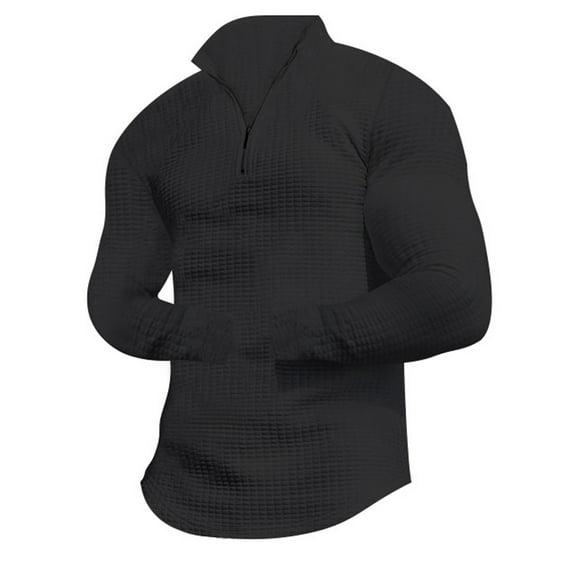 GBSYEWXS Pullover For Men Zip Mock Neck Solid Plaid Print Long Sleeve Sweatshirts Handsome Daily Wear Black Tops