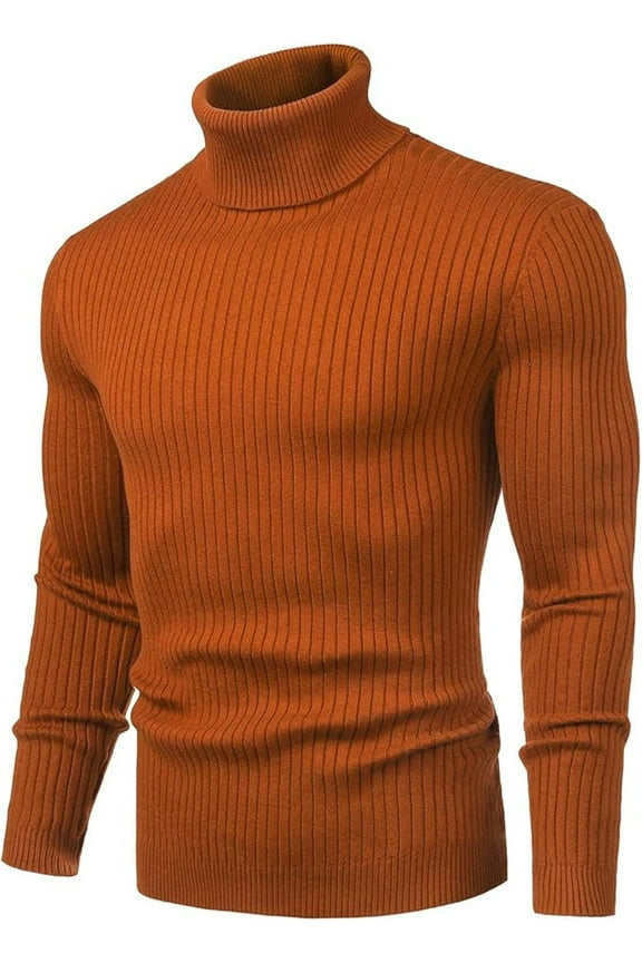 Pullover Sweater For Men High Neck Long Sleeve Casual Autumn Solid Color Orange Sweaters