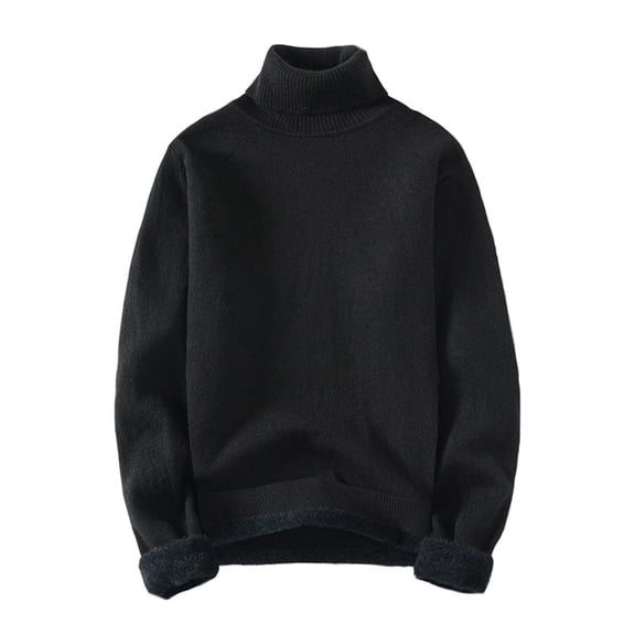 GBSYEWXS Pullover Sweater For Men High Neck Long Sleeve Fleece Soft Solid Color Black Sweaters