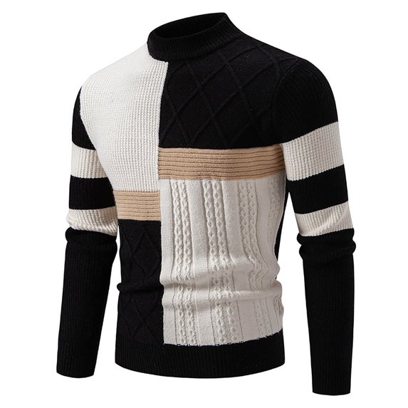 GBSYEWXS Pullover Sweater For Men Long Sleeve Color Block Pullover Casual Outwear Crew Neck Sweaters Black