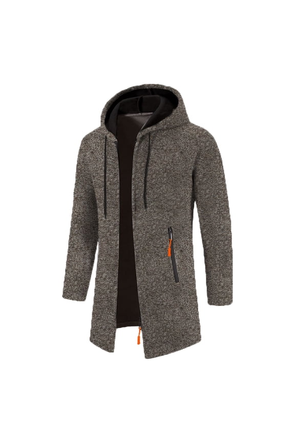 Pullover Sweater For Men Long Sleeve Solid Color Duster Fleece Fashion Hooded Sweaters Coffee