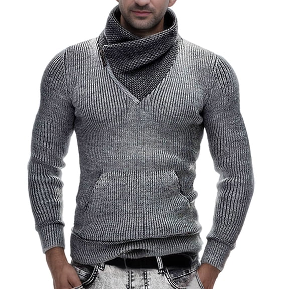 GBSYEWXS Pullover Sweater For Men Long Sleeve Solid Color Pullover Elegant Gentleman High Neck Sweaters Grey