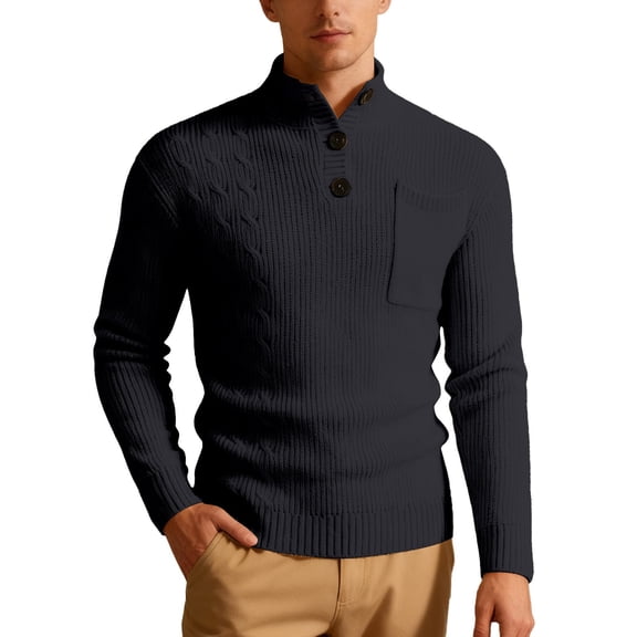 GBSYEWXS Pullover Sweater For Men Turtleneck Long Sleeve Gentleman Autumn Solid Color Black Sweaters