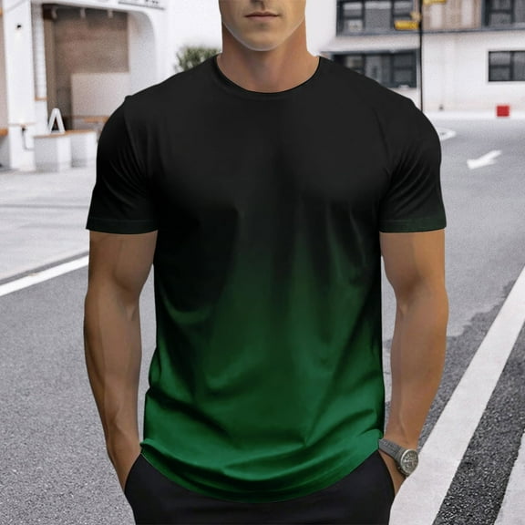 GBSYEWXS Shirts For Men Crew Neck Cool Tee Gradient Daily Wear Dark Green T-Shirts
