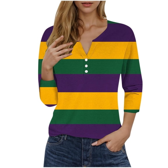 GBSYEWXS Shirts For Women Trendy Crew Neck T-Shirts Long Sleeve Striped Print Purple Tops
