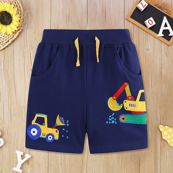 GBSYEWXS Shorts For Girls Toddler Breathable Drawstring Waist Car Print Walkshorts Daily Wear Blue Half Pant Size 18-24 Months