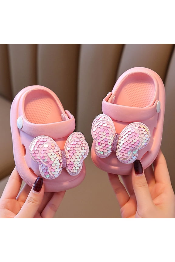 Slippers Clogs For Girls Eva Ankle Strap Closed Toe Butterfly 3D Print Fashion Children Toddler Water Shoes Size 2.5-3 Years Pink