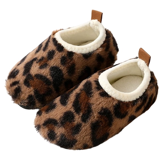 GBSYEWXS Slippers For Girls Boys Toddler Size 7-8 Years Brown Polyester Closed Toe Flatform Leopard Print Fleece Trendy Soft Slipper