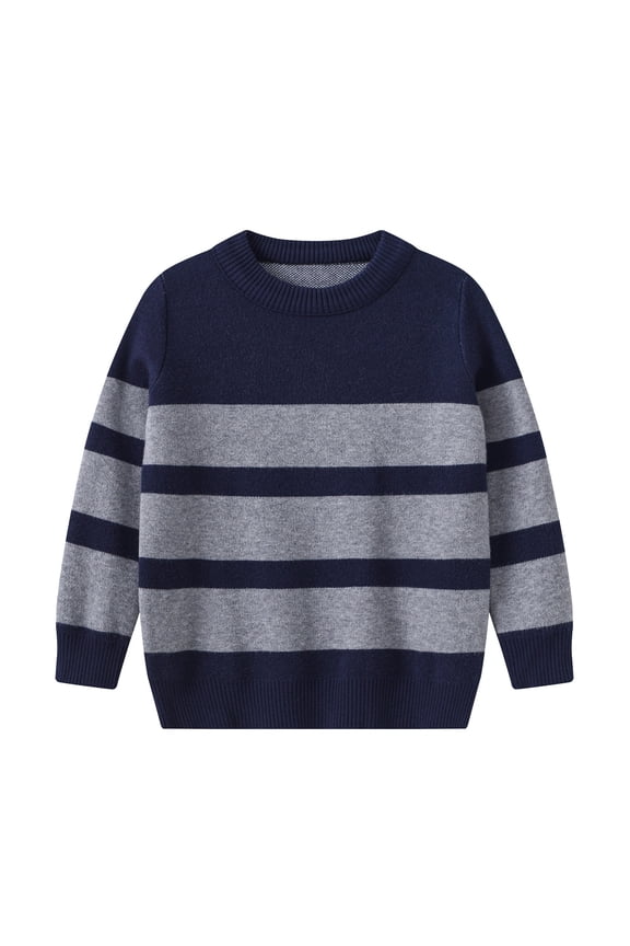 Sweater For Boys Kids Casual Long Sleeve Crew Neck Color Block Comfortable Pullover Sweater Navy Size 7-8 Years